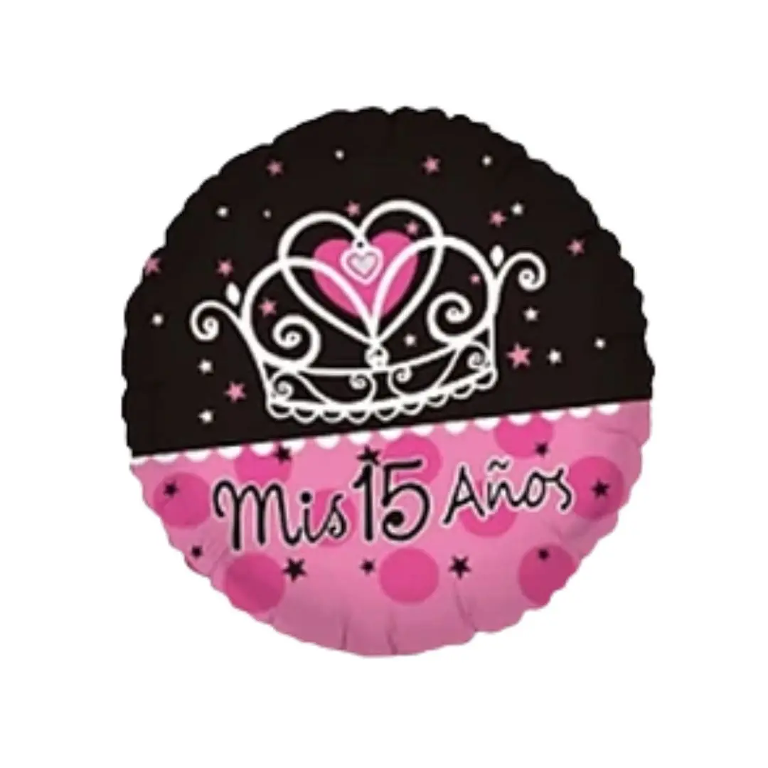 Globo 45cm 15 años negro rosa un