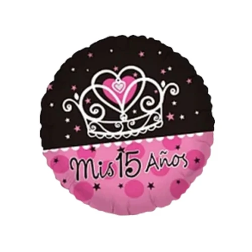 Globo 45cm 15 años negro rosa un