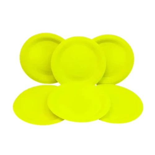 Plato cartón flúor amarillo 6 un