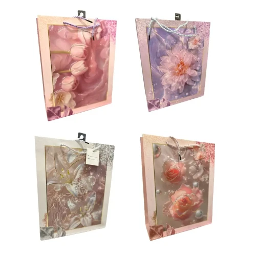 Bolsa de regalo flores marmoleada 26x32cm un