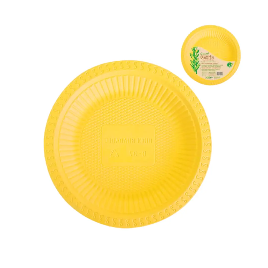 Plato plástico 18cm green party amarillo 6un