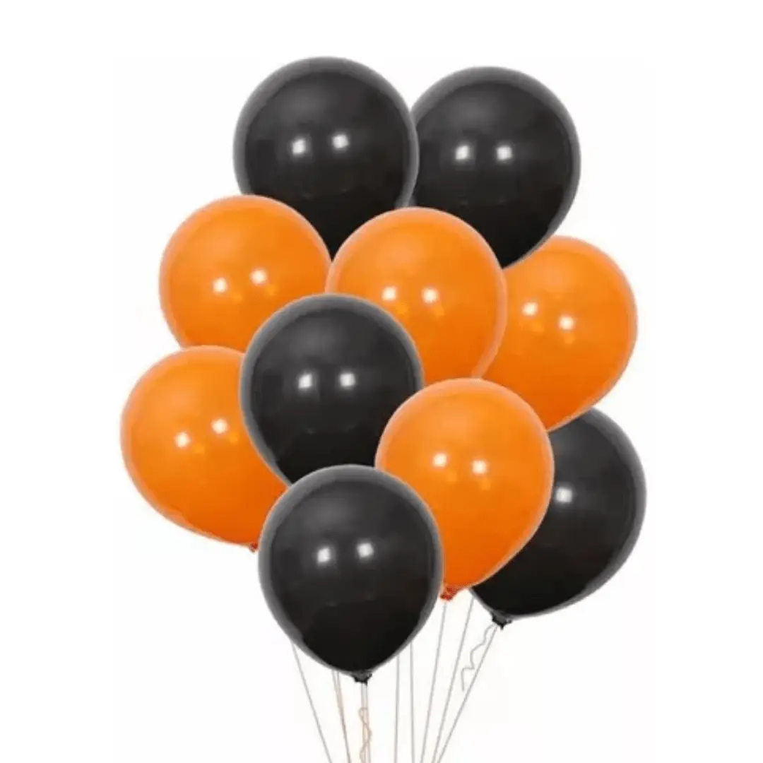 Globos lisos naranjos y negros R9  látex 25 un