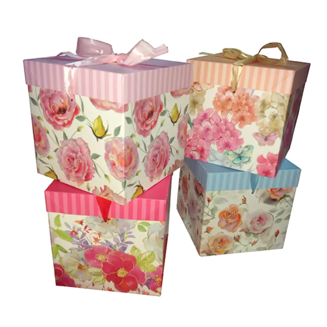 Caja plegable floreada 22x22cm un