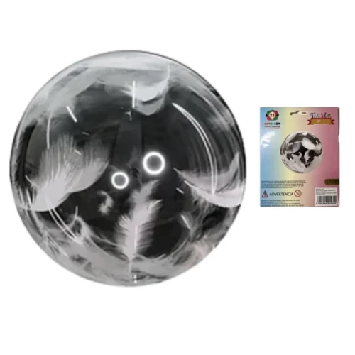 Globo 45cm burbuja diseño plumas un