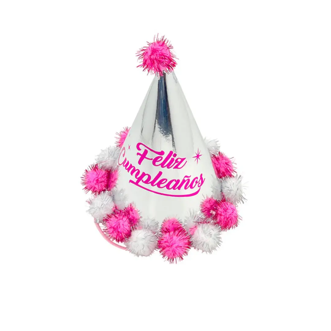 Gorro cono FC rosado pompones un