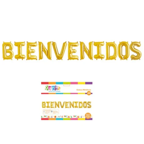 Set globos 16" bienvenidos dorado un