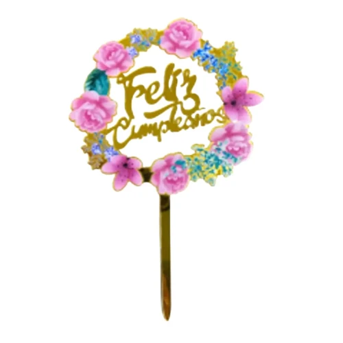 Topper feliz cumpleaños flores un