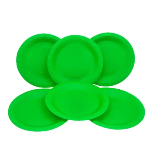 Plato cartón flúor verde 6 un