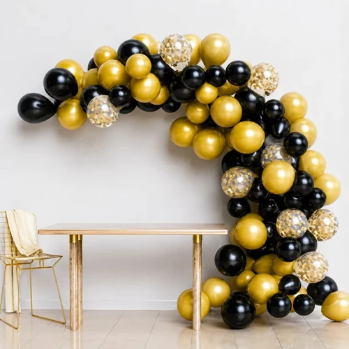 Arco de globos orgánico negro y confeti 100pcs
