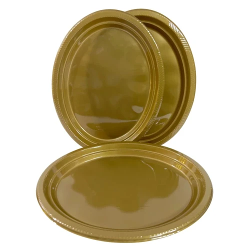 Bandeja 25x31cm ovalada plástica dorada mate 3un