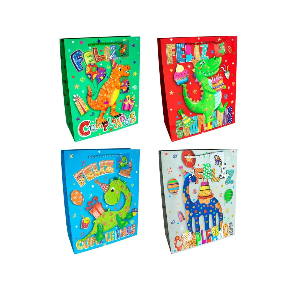 Bolsa de regalo dino colores 26x32cm un
