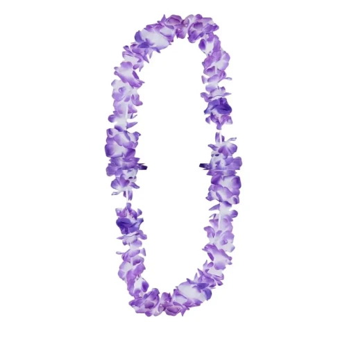 Collar hawaiano morado y blanco un
