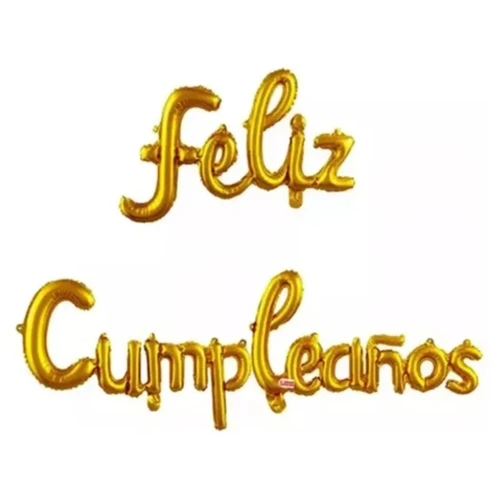 Globo feliz cumpleaños cursivo dorado un
