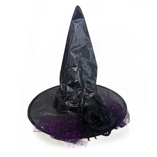 Sombrero bruja tul flor negra un
