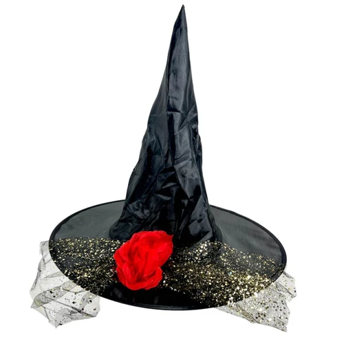 Sombrero bruja tul flor roja un