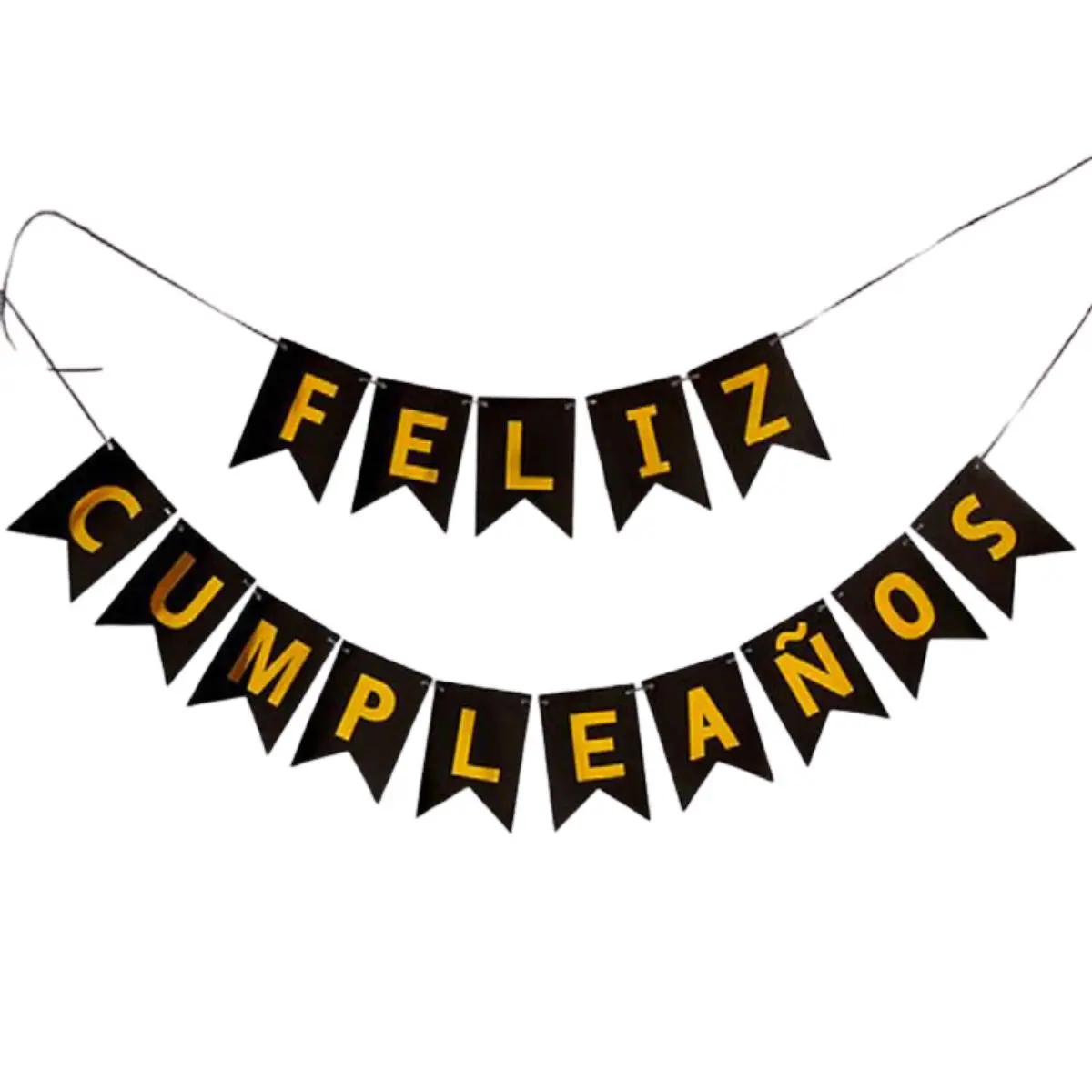 Guirnalda feliz cumpleaños negra y dorado un