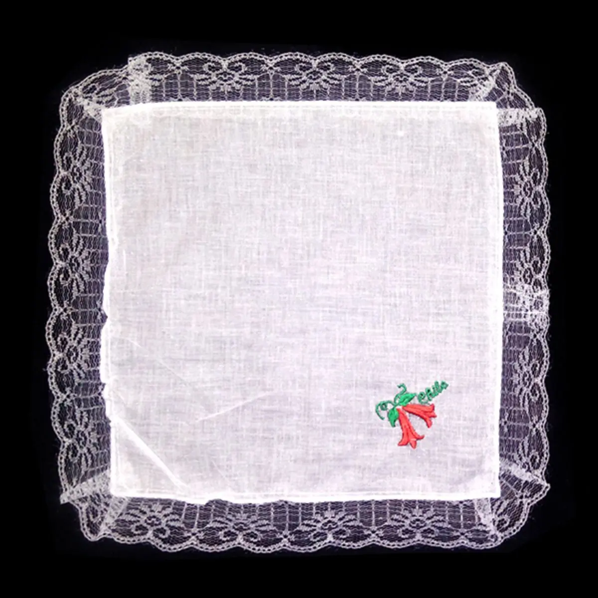 Pañuelo con blonda copihue 28x28cm