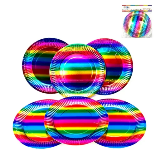 Plato cartón colores 23cm 6 un