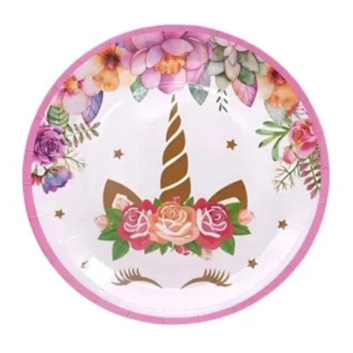 Plato 18cm cartón unicornio 6un
