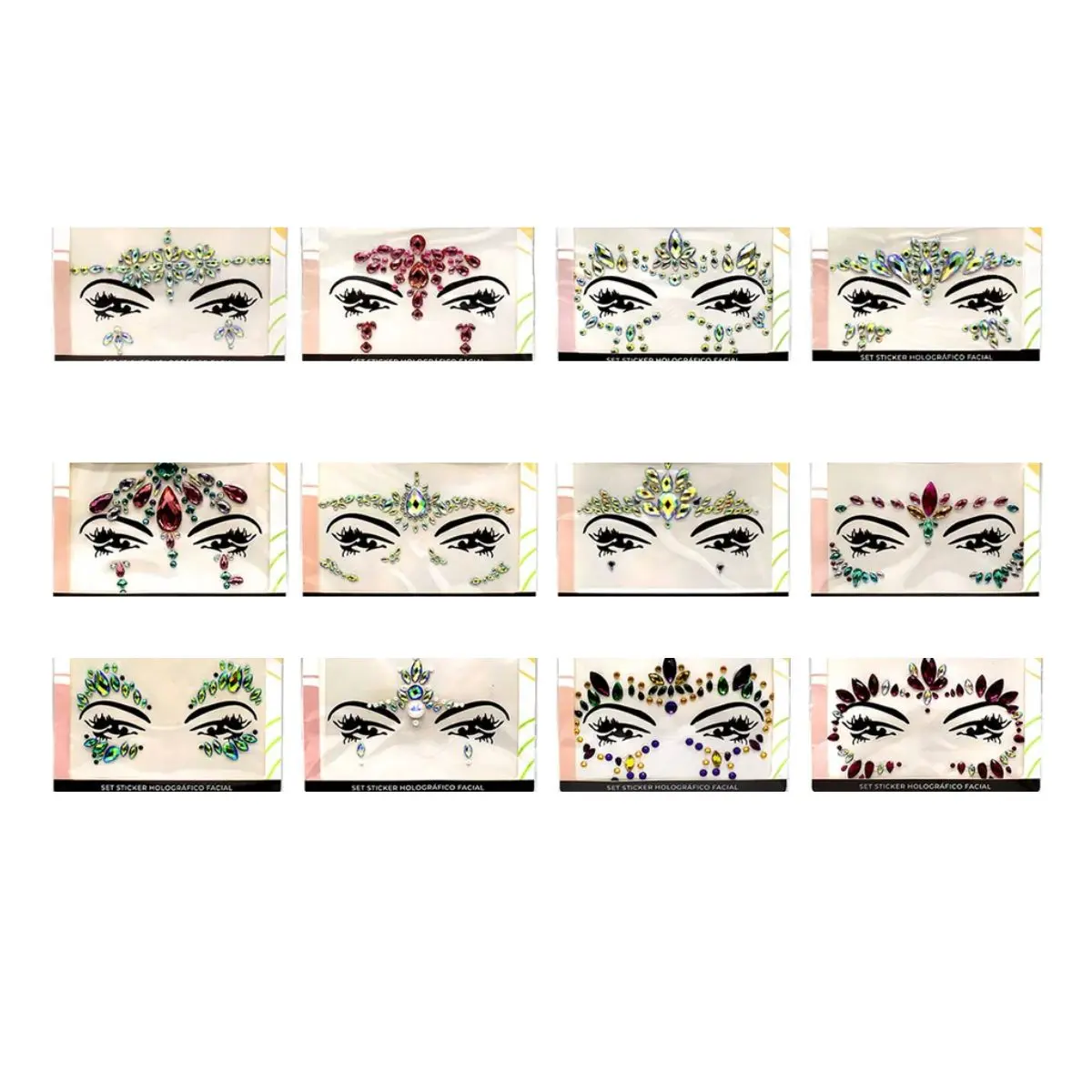 Set sticker facial holográfico colores un