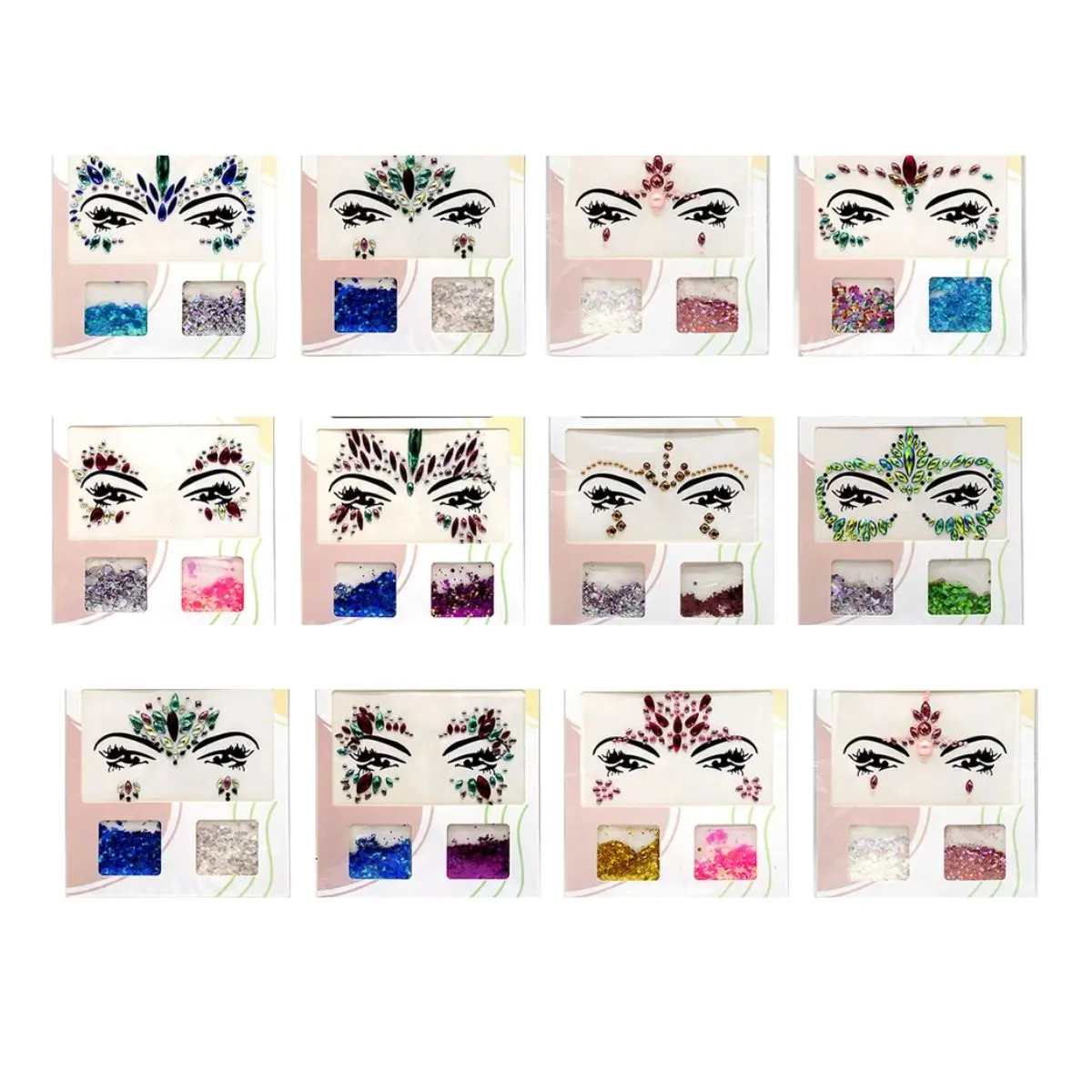 Set sticker facial holográfico + glitter colores un