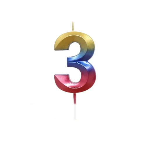 Vela número 3 multicolor un